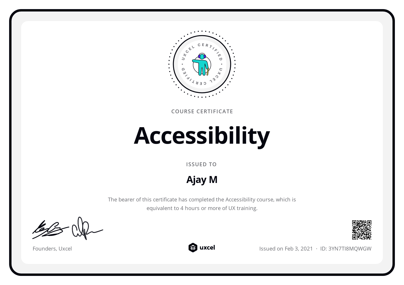 Ajay M's certificate